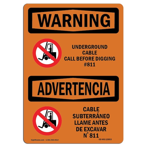 OSHA, Underground Cable Call No. 811 Bilingual, 5in X 3.5in Decal, 10PK, OS-WS-D-35-L-12853-10PK